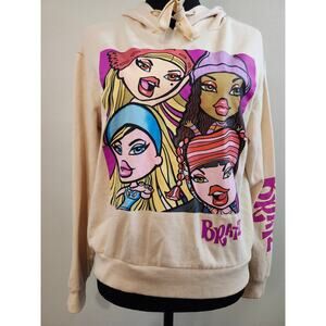 Bratz Dolls Women's Pullover Hoodie Logo Graphic Sweatshirt Cream Size Medium